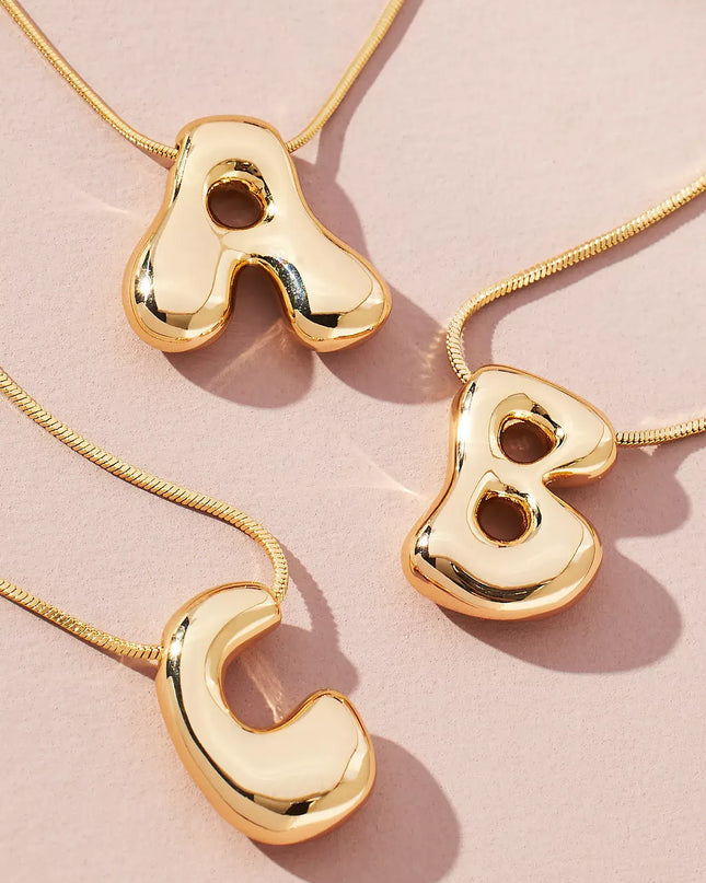 Initial Balloon Waterdrop 18K Gold Necklace