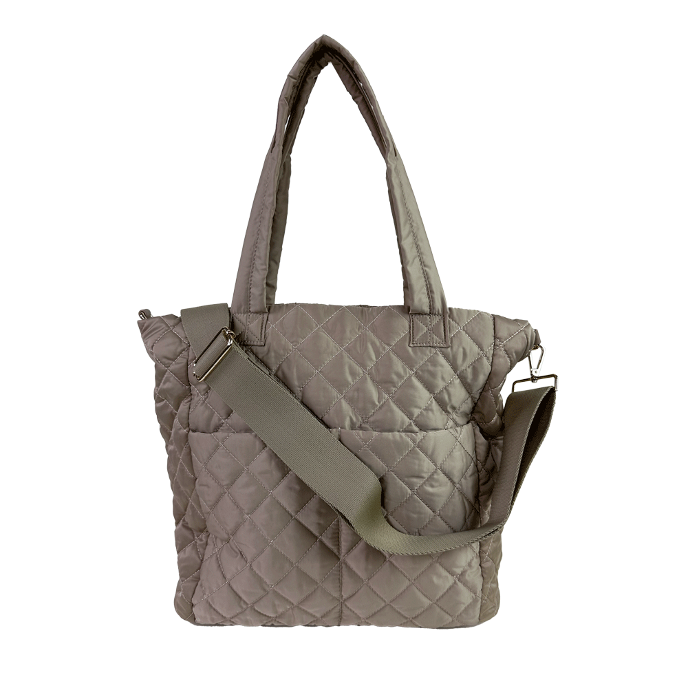 Mabel Quilted Nylon Tote w/2" Bag Strap