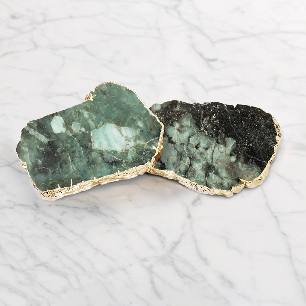 Kivita Coasters, Emerald & Gold,  Kivita Coasters, Crystal and Gold, Set of 2
