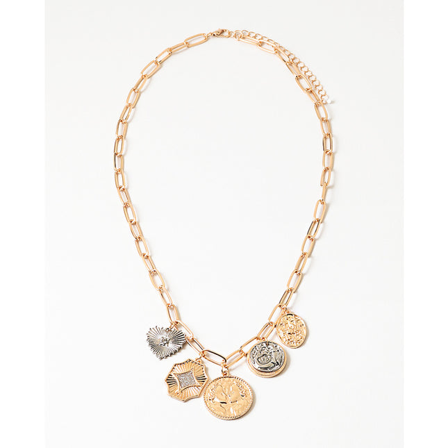 Two Tone Coin Charm Necklace