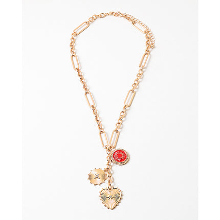 Vintage Gold Red Medallion Heart Necklace