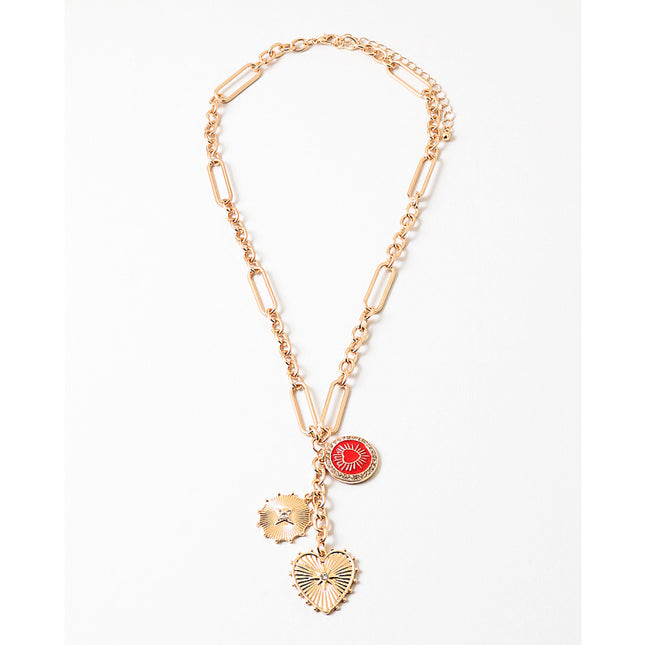 Vintage Gold Red Medallion Heart Necklace