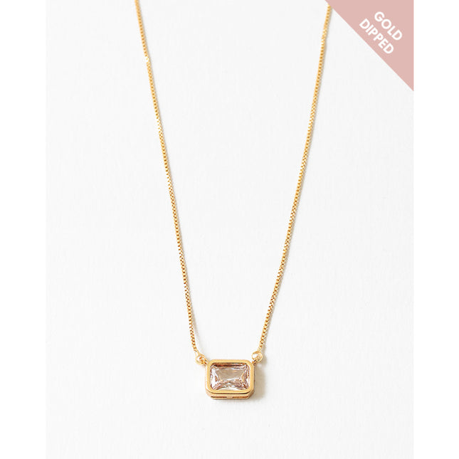 Gold Dipped Emerald Cut Clear Crystal Necklace