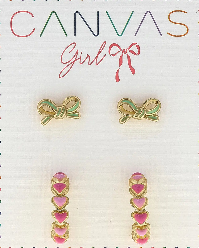 Maggie Bow Children's Studs & Heart Hoop Earrings