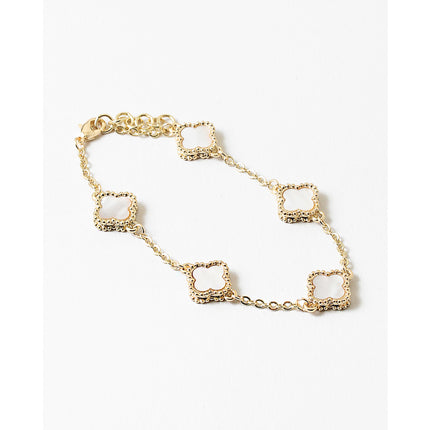 Gold Beaded Mother of Pearl Clover Bracelet