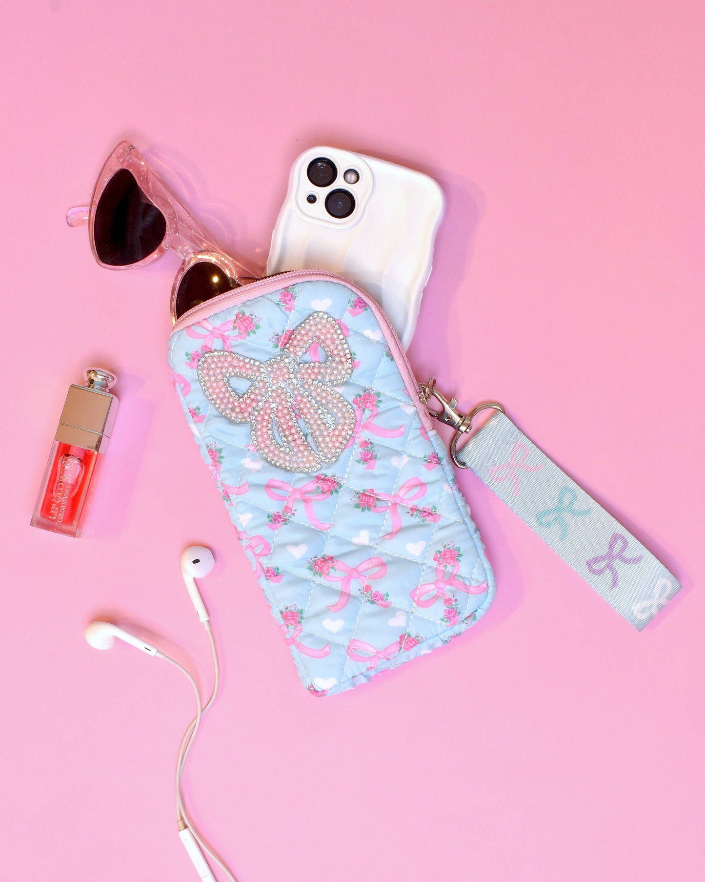 Beaded Bow Wristlet Case and Sunglasses