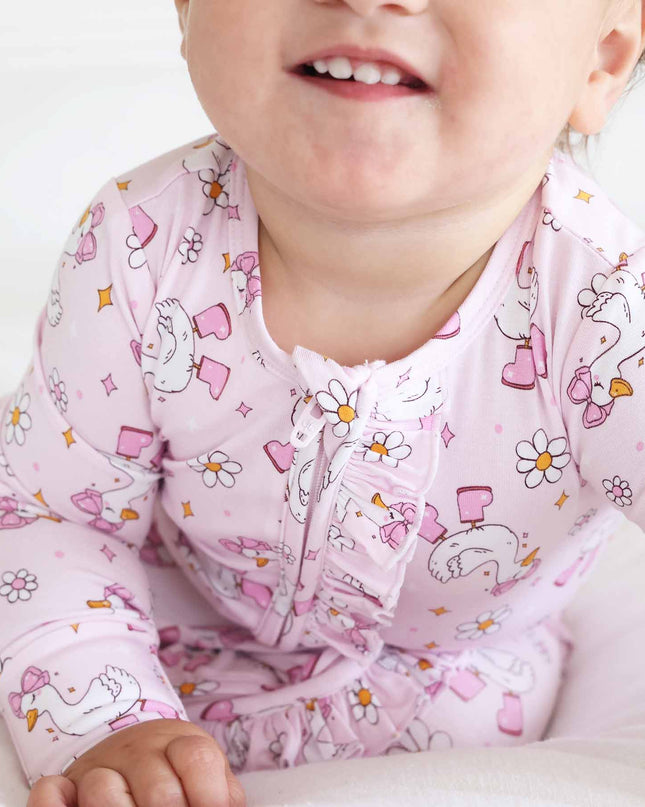 Silly Goose Ruffle Zipper Footie | Pink