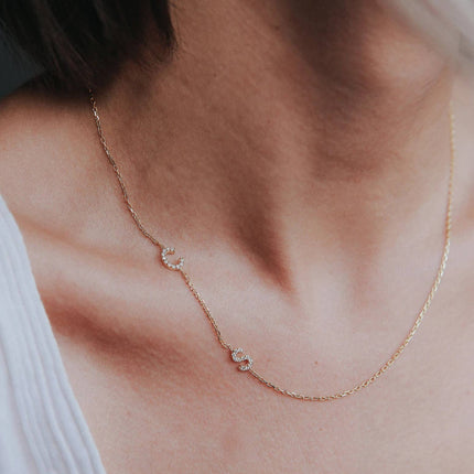 Pave Initial Necklace, CZ Initial Necklace, Sideways Initial