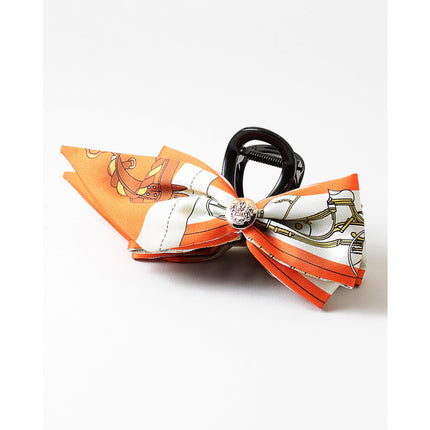 Orange & Ivory Equestrian Print Bow Claw Clip