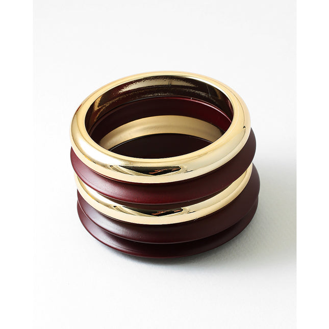 Gold & Brown Wood-Look Bangle Bracelet Set