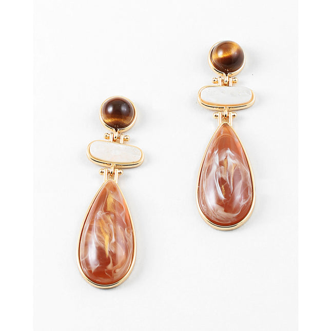 Tiger's Eye and Ivory Stone Drop Earrings