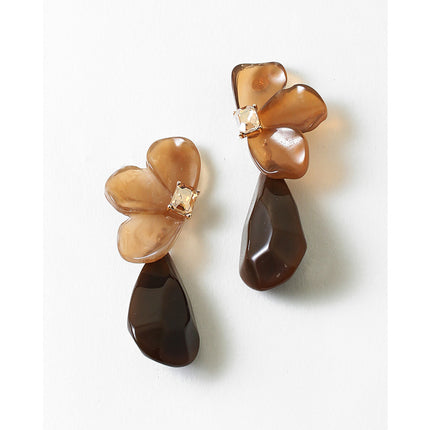 Brown Resin Flower Drop Earrings