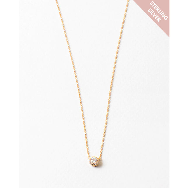 Gold Delicate Pave Clear Crystal Ball Necklace