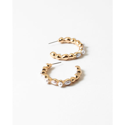 Pearl Cluster Gold Hoop Earrings