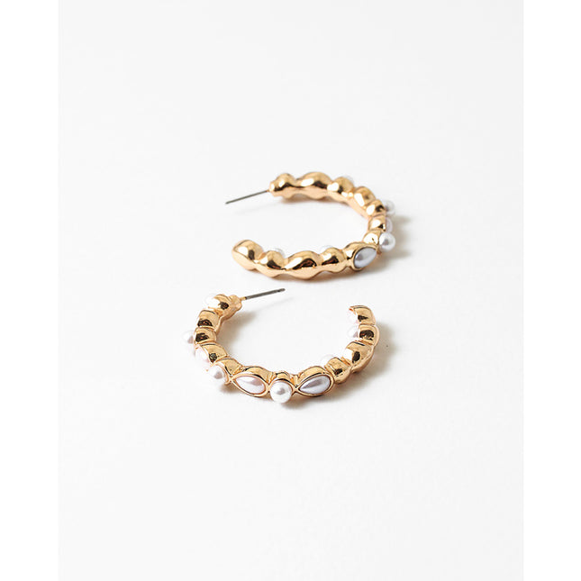 Pearl Cluster Gold Hoop Earrings