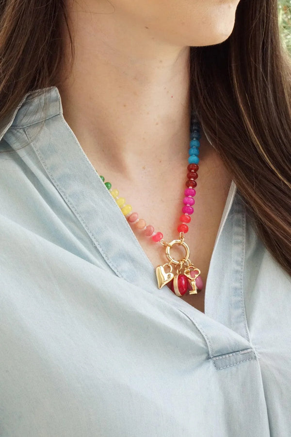 Lucy Gemstone Beaded Charm Necklace Base in Rainbow Multi