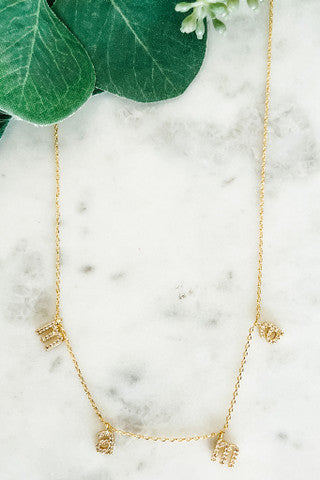 MAMA Dangles Necklace-Gold and CZ