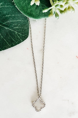 Open Clover Dainty Necklace-CZ-Silver