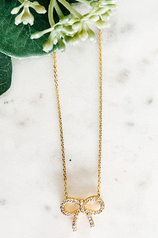 Dainty Bow necklace-Gold Cubic Zirconia