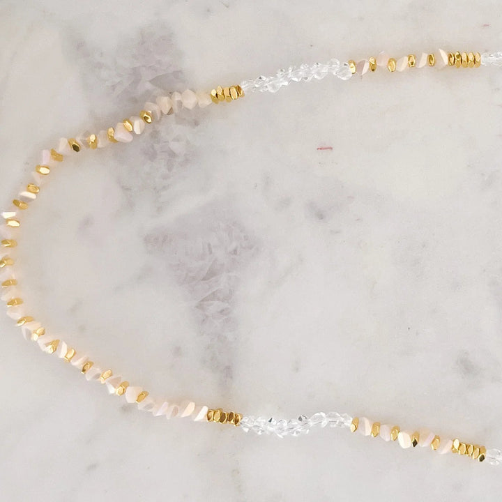 Beaded Necklace -White and Gold