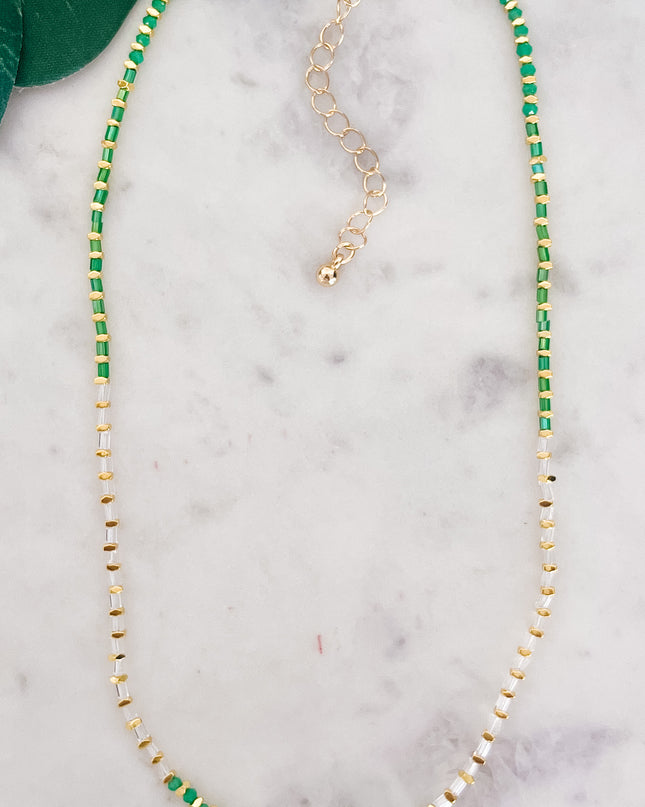 Beaded Gold Necklace with Colorful Beads