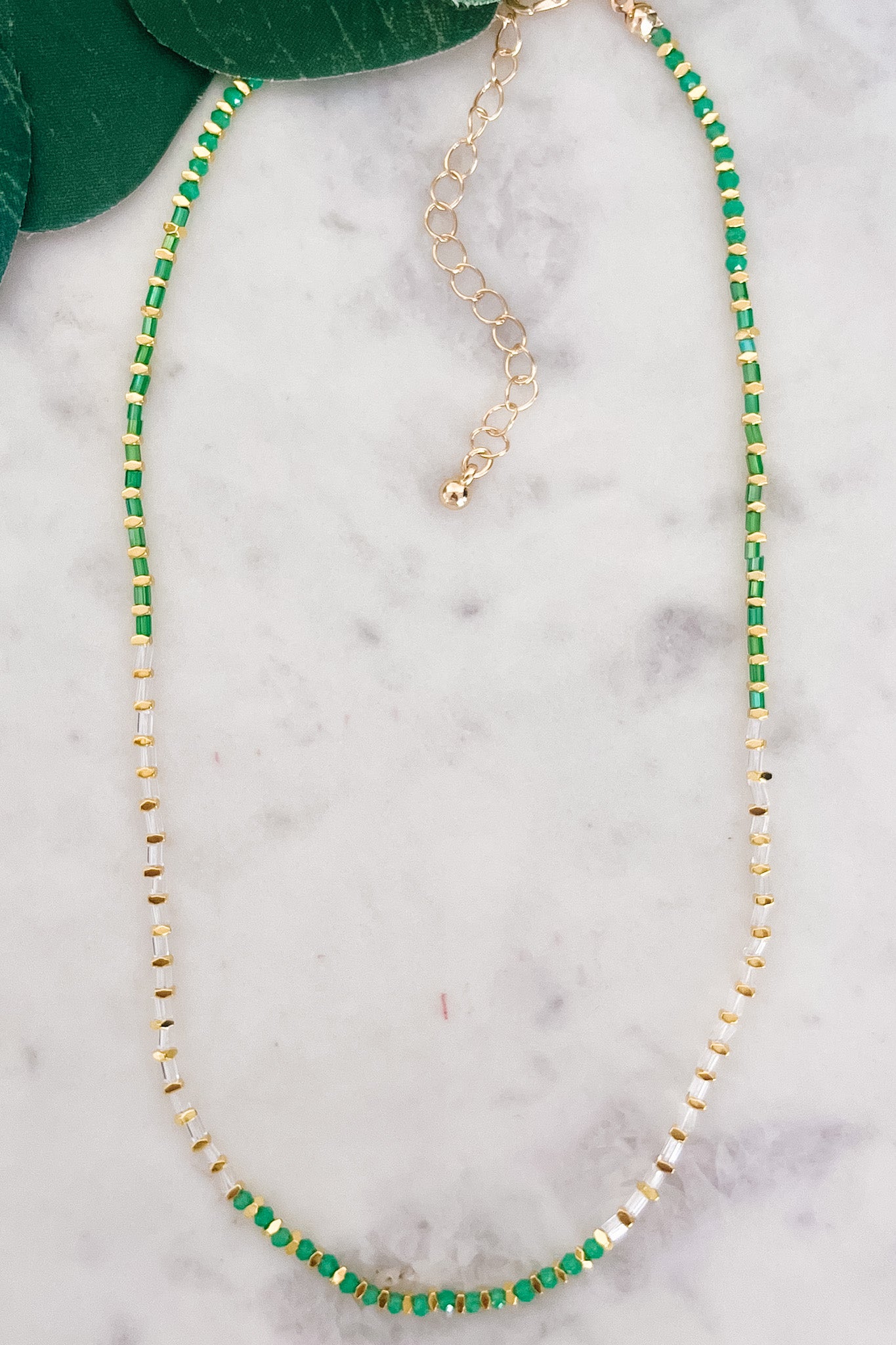 Beaded Gold Necklace with Colorful Beads