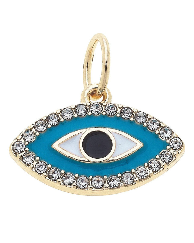 Pave Enamel Evil Eye Charm in Turquoise