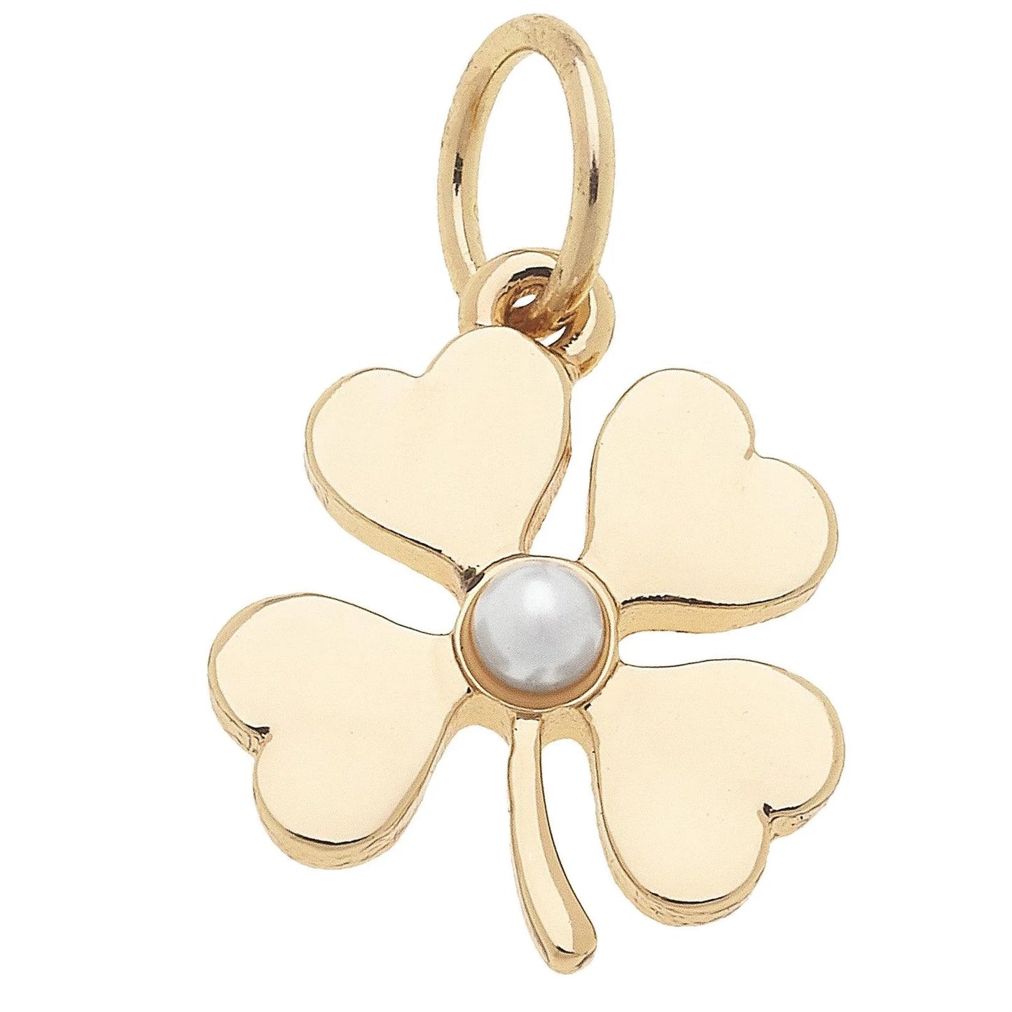 Pearl Shamrock Charm in Shiny Gold