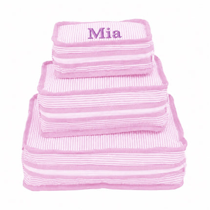 Pink Seersucker Stacking Set embroidered with name Mia