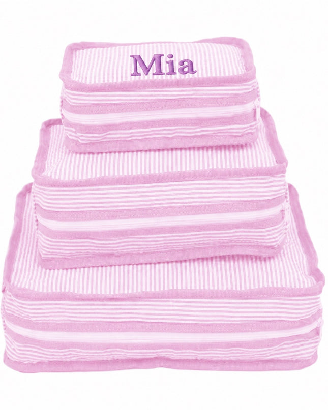 Pink Seersucker Stacking Set embroidered with name Mia