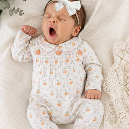 Angel Dear Pretty Pumpkin Trellis Smocked Peter Pan Snap Footie