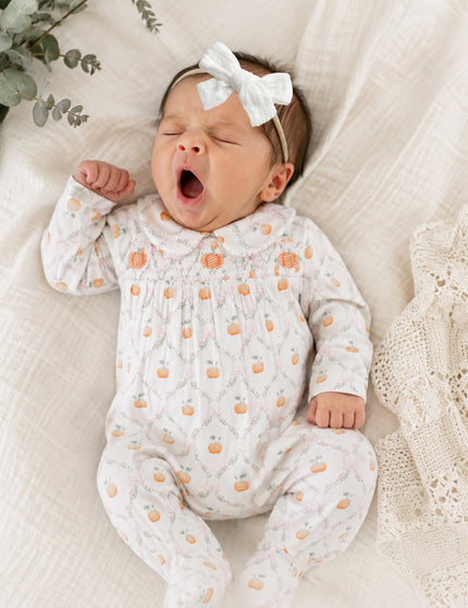 Angel Dear Pretty Pumpkin Trellis Smocked Peter Pan Snap Footie