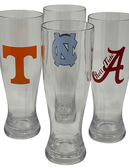 Personalized acrylic beer glass — custom college logo, heat press personalization included
