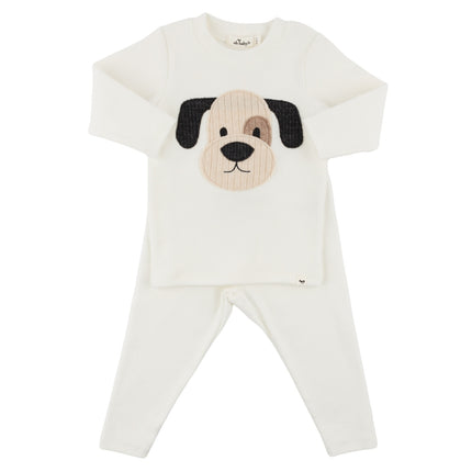 oh baby! Puppy Face Applique L/S 2PC Set - Cream
