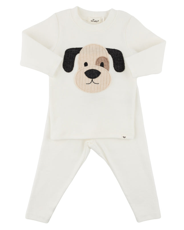 oh baby! Puppy Face Applique L/S 2PC Set - Cream