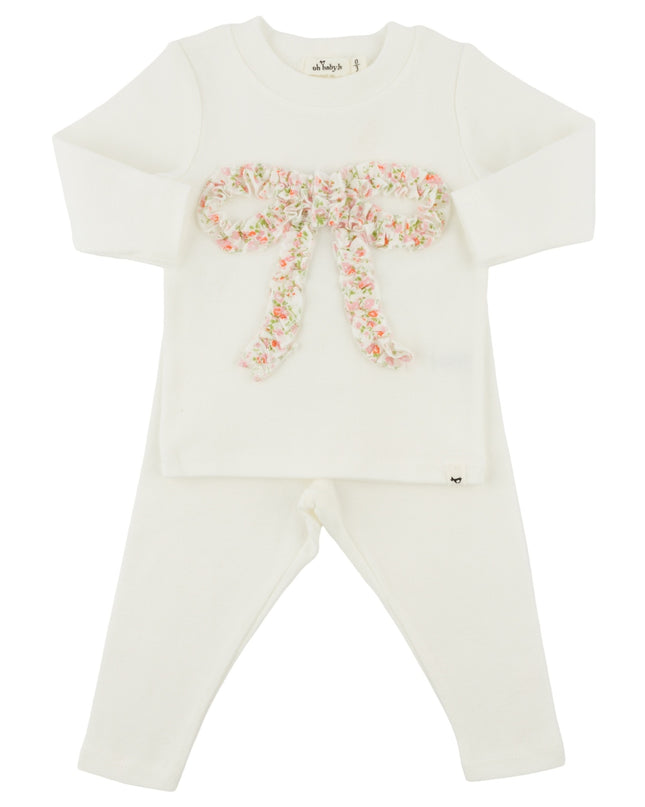 oh baby! Poppy Sprig Ruffle Bow 2 Piece Set - Cream