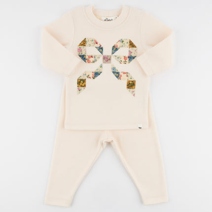 oh baby! Floral Quilt Bow Baby Rib 2PC Set - Natural