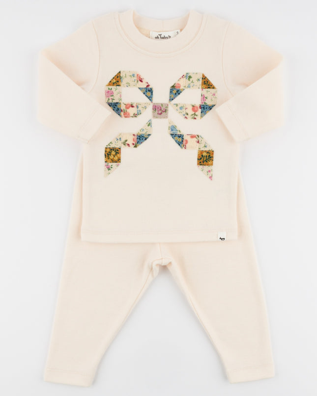 oh baby! Floral Quilt Bow Baby Rib 2PC Set - Natural