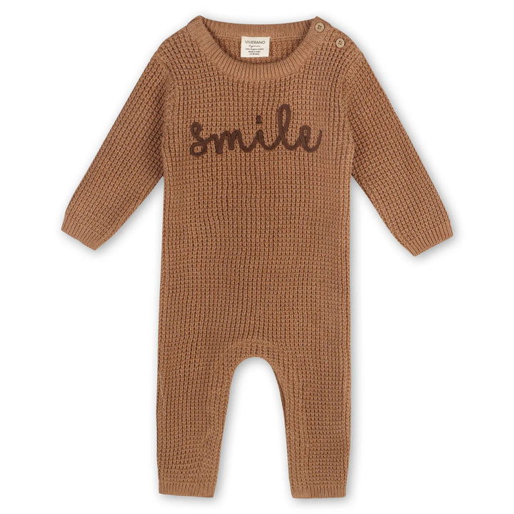 Smile Embroidered Chunky Sweater Knit Baby Jumpsuit