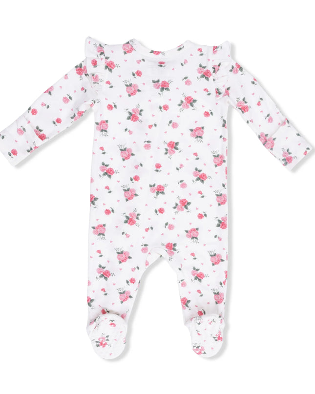 Pink Rosettes 2 Way Ruffle Sleeve Zipper Footie