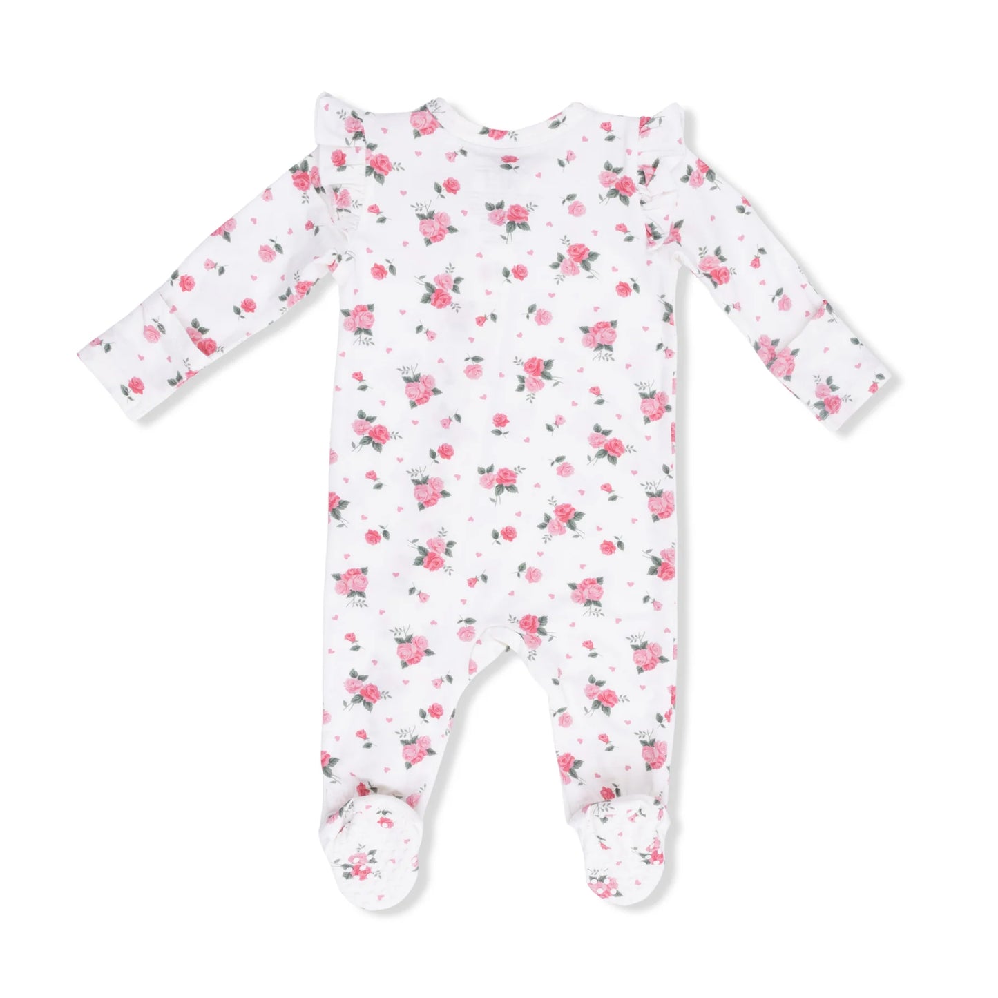 Pink Rosettes 2 Way Ruffle Sleeve Zipper Footie