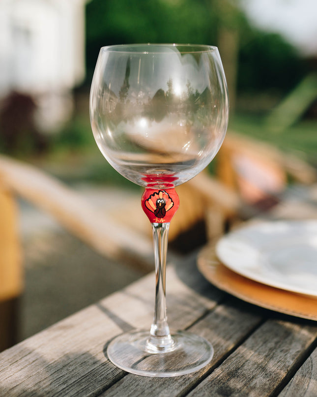 The Giving Glass Turkey wine glass — Thanksgiving gift, portion donated to charity