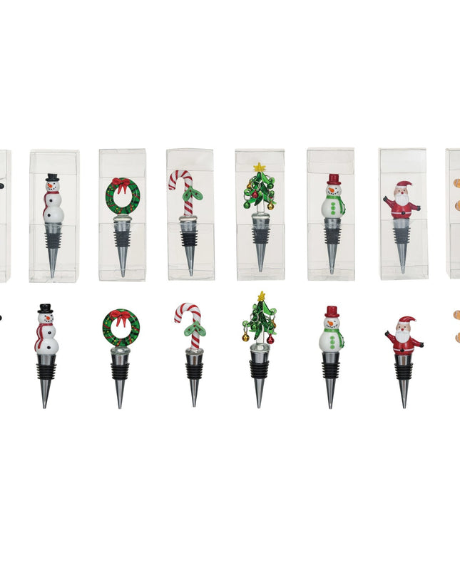 Creative Co-op Zinc Alloy Wine Stopper with Hand-Painted Glass Holiday Icon, 8 Assorted Styles