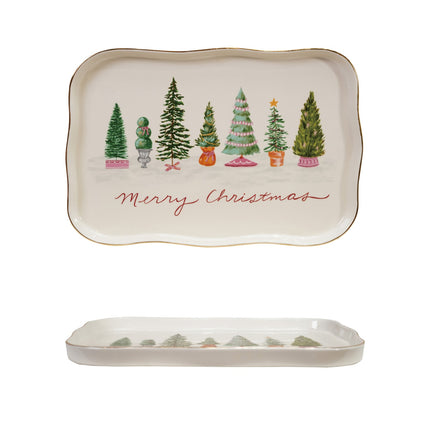 Scalloped Platter with Trees & Gold Electroplating