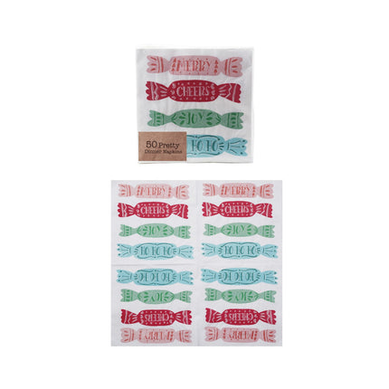 Paper Napkins with Candy Print & Word, Contains 50 Folded Pieces