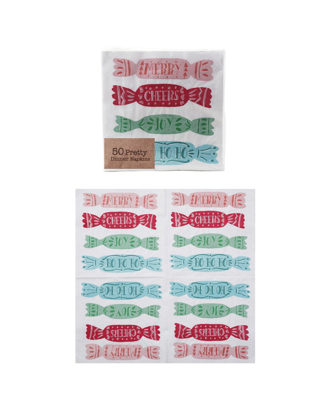Paper Napkins with Candy Print & Word, Contains 50 Folded Pieces