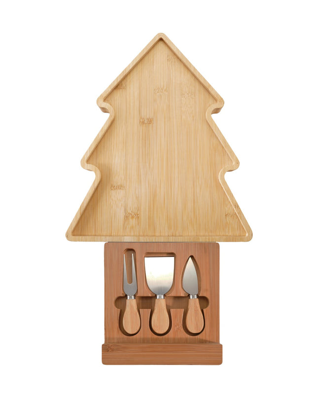 Bamboo Tree Shaped Cheese Board w Cheese Knives