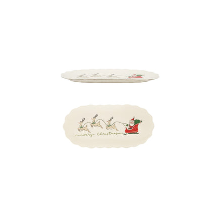 Scalloped Platter with Santa's Sleigh & Reindeer "Merry Christmas"