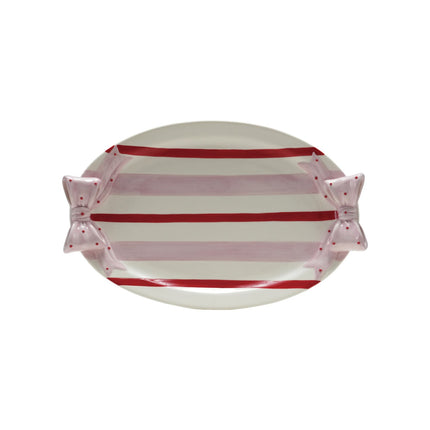 Painted Stoneware Striped Platter Bow Handles