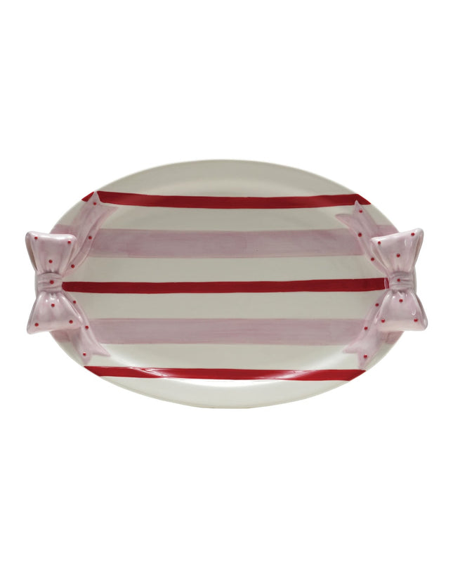 Painted Stoneware Striped Platter Bow Handles